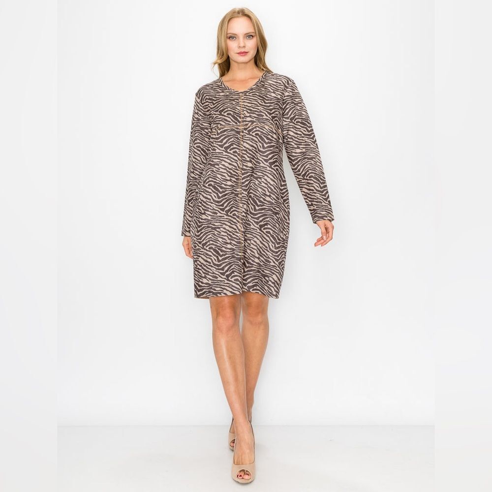 JOH. Apparel Aurora Suede V Neck Dress in Zebra Print XS